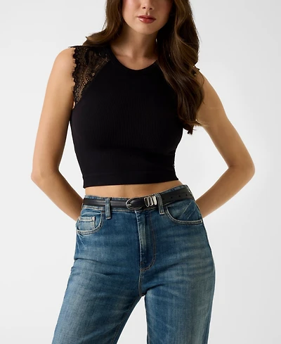 Guess Juniors' Millie Seamless Lace Sweater Crewneck Top