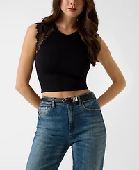 Guess Juniors' Millie Seamless Lace Sweater Crewneck Top