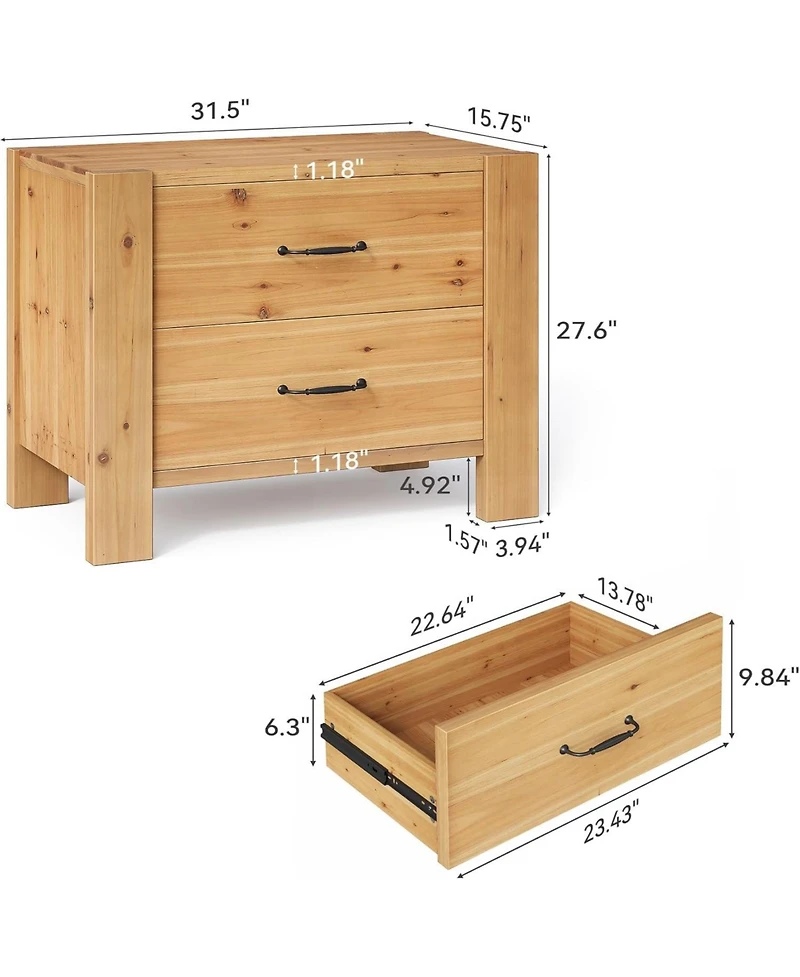 Tribesigns Solid Wood Oversized Nightstand with 2 Drawers, Bedside Table End Tables for Living Room, Large Wide Modern Night Stand with Drawers