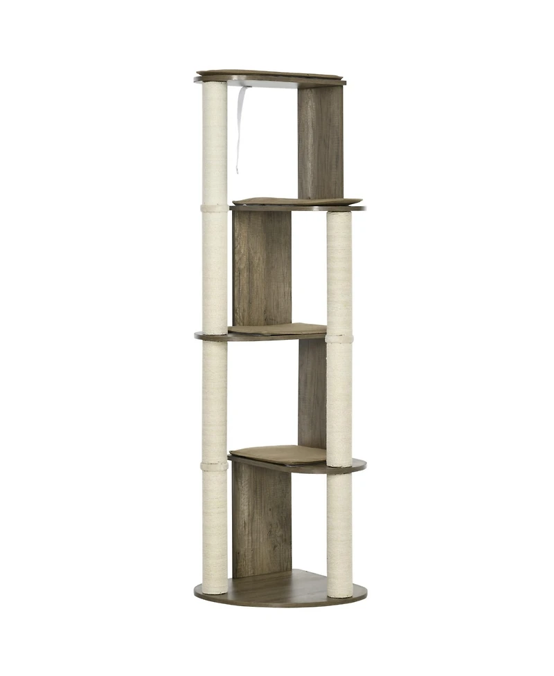 Zeus & Ruta 65" Cream White Corner Modern Tall Cat Tree for Climbing