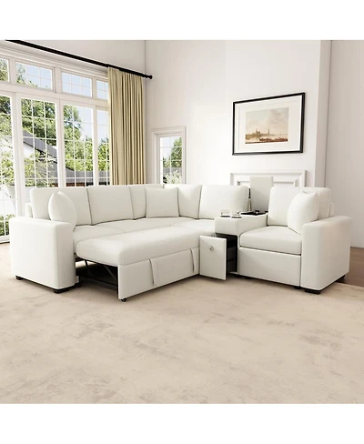 Streamdale Furniture L-shaped Convertible Sofa Bed Modular Sectional with Pull-Out Bed