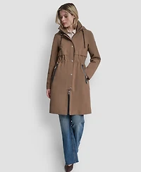 Dkny Womens Pleather Trim Anorak Rain Coat
