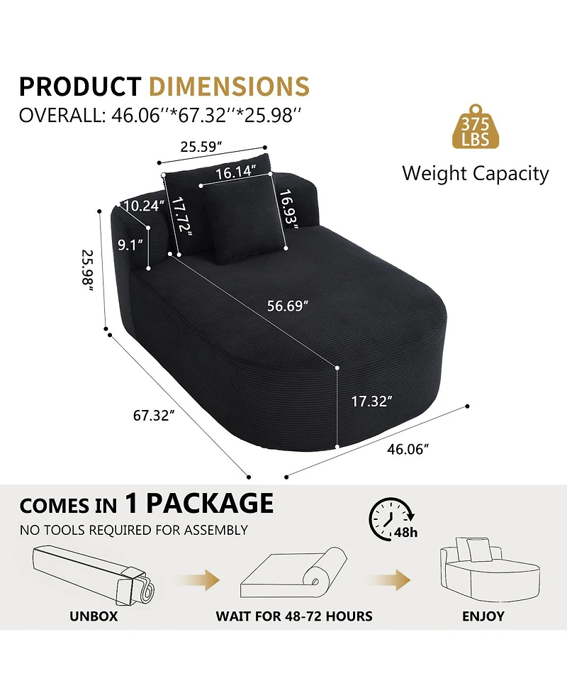 Streamdale Furniture 67.5" Indoor Corduroy Oversized Sleeper Sofa with Deep Seat Lounge