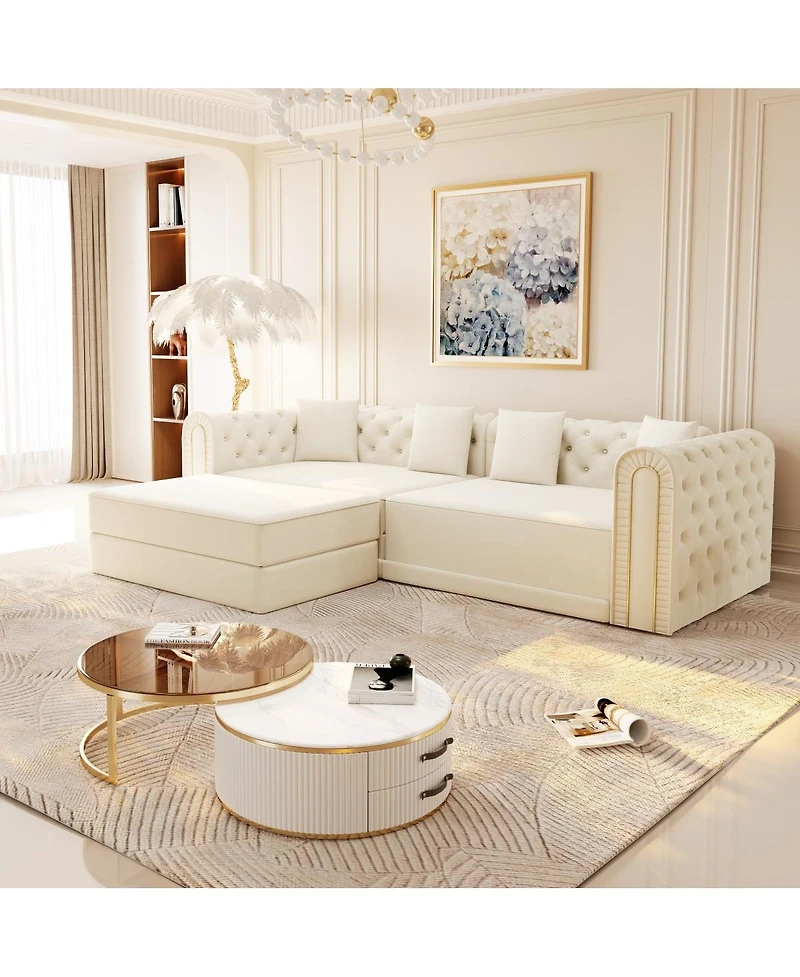 Streamdale Furniture Elegant 3-in-1 Convertible Sleeper Sofa with Gold Trim