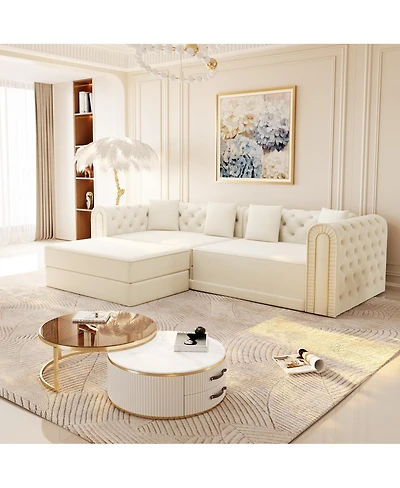 Streamdale Furniture Elegant 3-in-1 Convertible Sleeper Sofa with Gold Trim