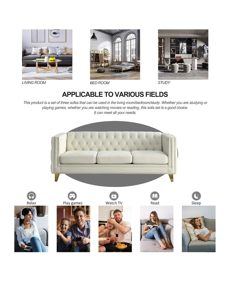 Streamdale Furniture Velvet Sofa for Living Room, Tufted Square Arm Couch, Modern Upholstered Button Couch