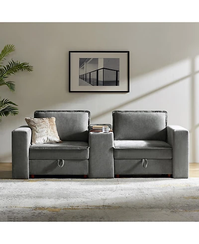 Hulala Home Buelow 88” Modern Storage Sofa With Charging Station And Middle Compartment