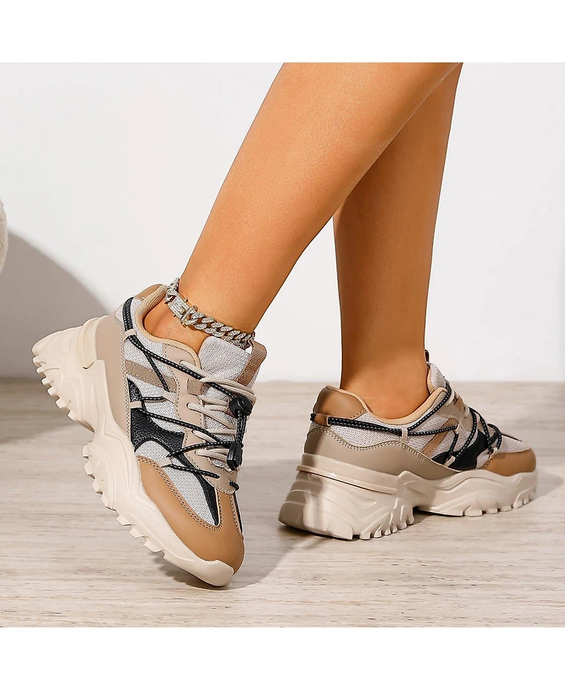 Berness Women's Branch Mixed Material Lace-Up Sneakers