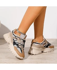 Berness Women's Branch Mixed Material Lace-Up Sneakers