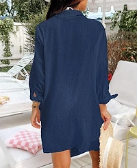 Cupshe Women's That's So Deep Blue Cover-Up Mini Beach Dress