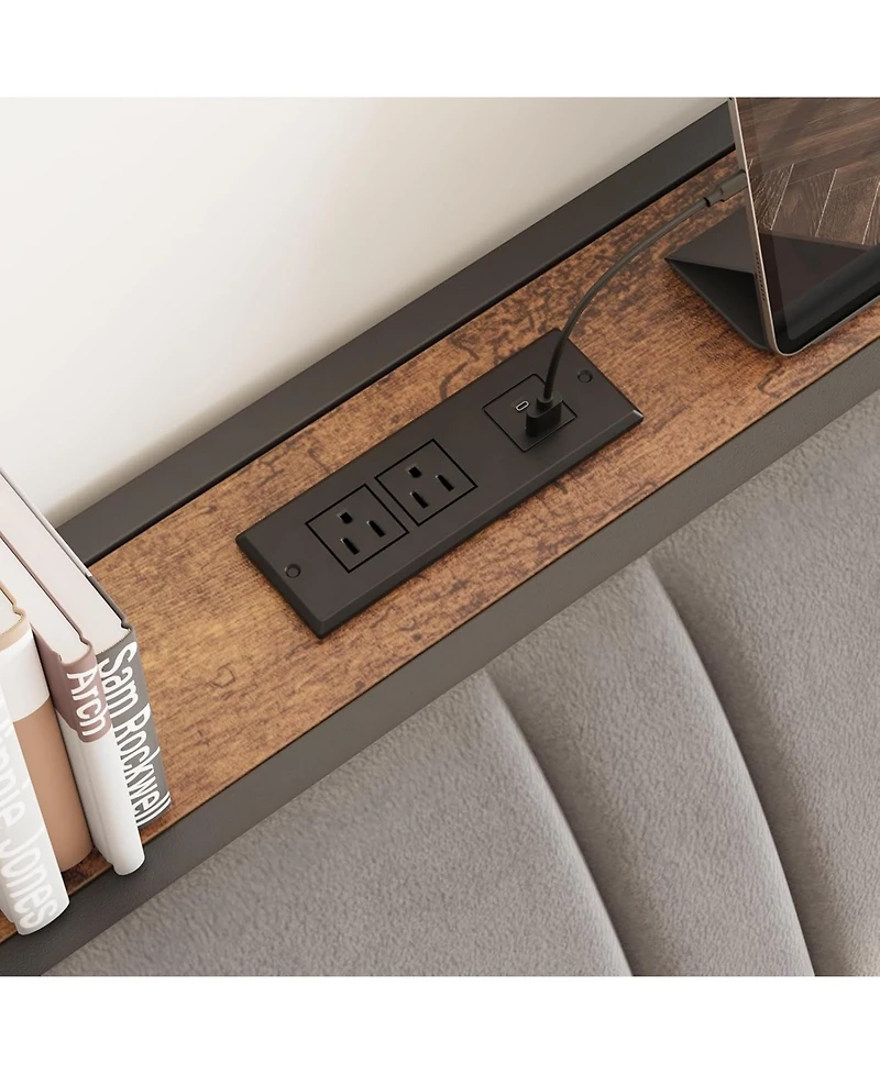 Gaomon Queen Size Bed Frame with Ergonomic Headboard and Charging Station, Upholstered Platform Bed, Metal Industrial Bed Frame with 4 Storage Drawers