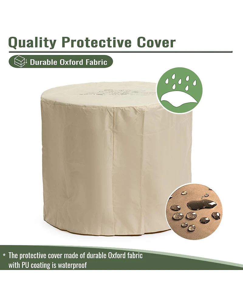 Flynama 30 Inch Propane Gas Fire Pit Table 50000 Btu Round Steel with Wood Grain Ceramic Tabletop Black for Outdoor Patio Garden