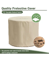 Flynama 30 Inch Propane Gas Fire Pit Table 50000 Btu Round Steel with Wood Grain Ceramic Tabletop Black for Outdoor Patio Garden