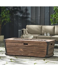 Flynama 56 Inch Rectangle Concrete Gas Fire Pit Table Brown Wood Pattern 50000 Btu Outdoor Patio Propane Only