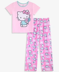 Hello Kitty Girls' 4-10 Short-Sleeve Top & Pants Pajamas, 2-Piece Set