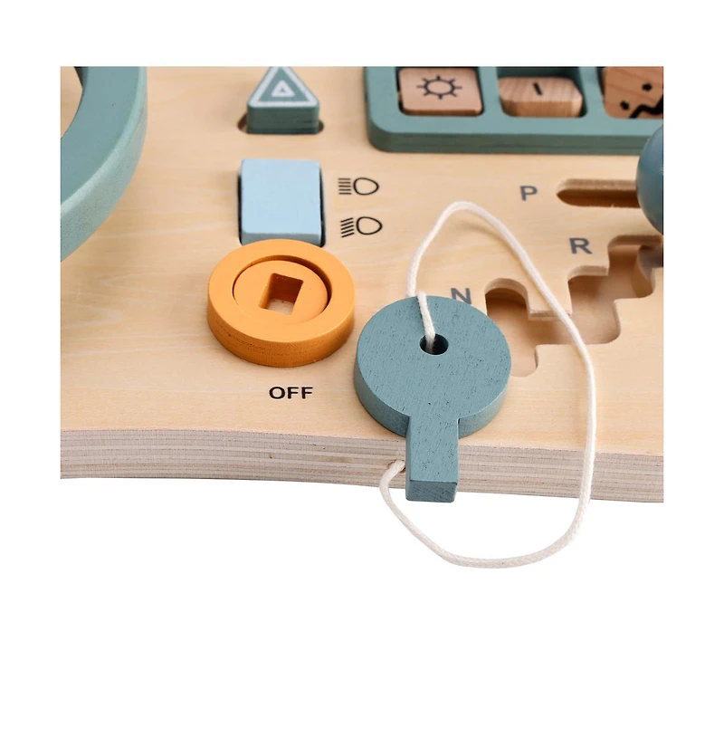 Bruce & Shark Montessori Busy Board for Toddlers, Wooden Activity Toy with with Lock, Key & Steering Wheel