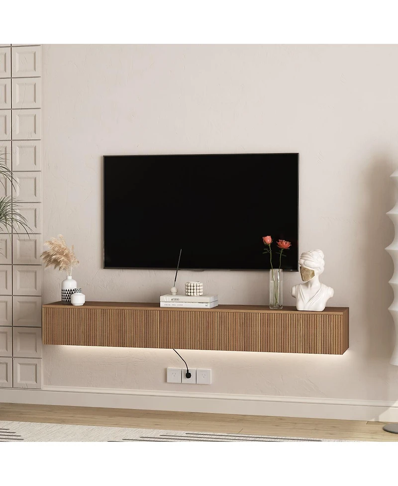 Streamdale Furniture Floating 69" Tv Stand with 16 Color LEDs, Modern Entertainment Center