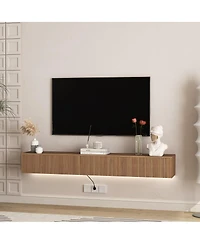 Streamdale Furniture Floating 69" Tv Stand with 16 Color LEDs, Modern Entertainment Center