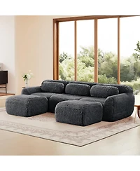 Streamdale Furniture U-shaped Boneless Sofa, 32D High Density Sponge, Anti-Slip, Dark Gray