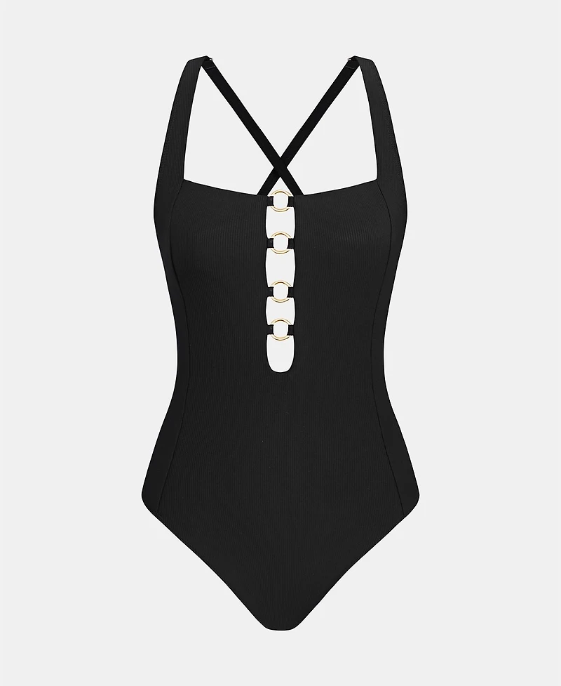 Cupshe Women's Square Neck Crossback Ring Detail One-Piece Swimsuit