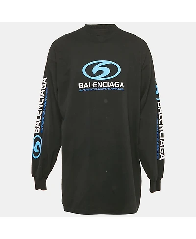 Pre-Owned Balenciaga Men's Black Logo Printed Cotton Distressed Sweatshirt
