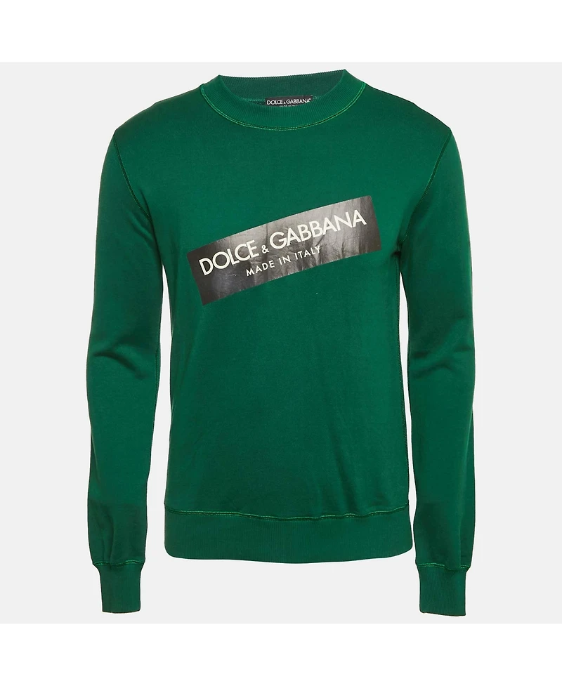 Pre-Owned Dolce & Gabbana Men's Green Logo Print Cotton Crew Neck Sweatshirt