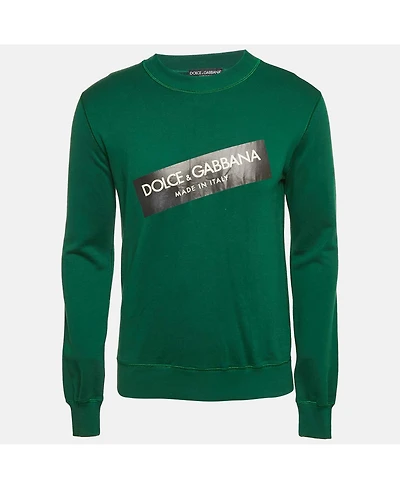 Pre-Owned Dolce & Gabbana Men's Green Logo Print Cotton Crew Neck Sweatshirt
