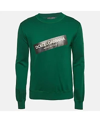 Pre-Owned Dolce & Gabbana Men's Green Logo Print Cotton Crew Neck Sweatshirt