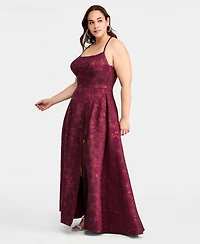 B Darlin Trendy Plus Scoop-Neck Jacquard Gown