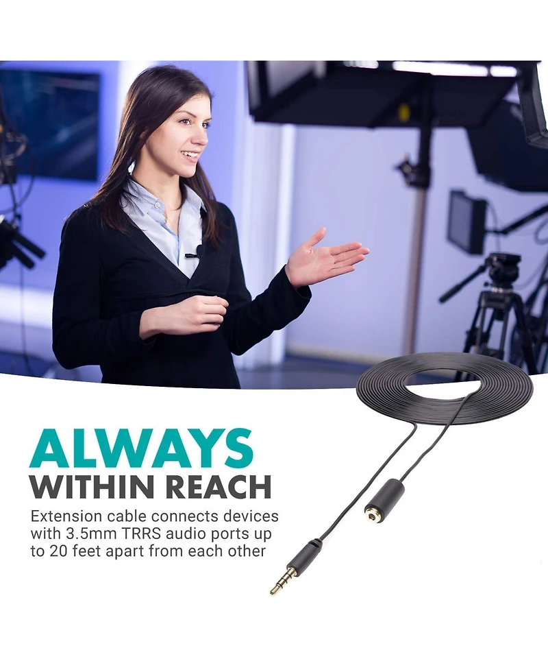 Movo PM10EC6 20-foot (6m) Trrs Female 3.5mm to Trrs Male 3.5mm Microphone Extension Cable for Smartphones
