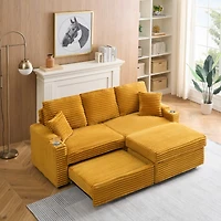 Maison Boucle 80 Inch Corduroy Sleeper Sofa Bed with Storage Ottoman, Pull-Out Convertible Couch for Living Room or Guest Room