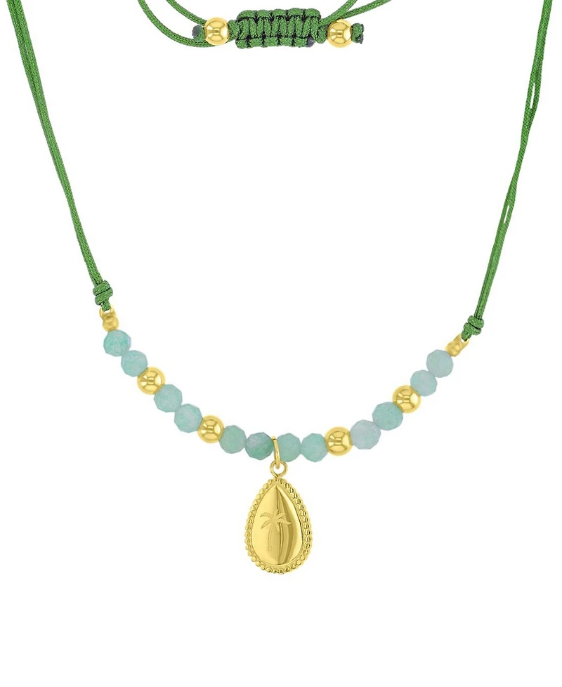Roxy Waterproof Yellow Palm Tree Green Aventurine Adjustable Necklace