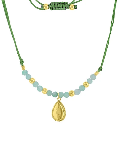Roxy Waterproof Yellow Pineapple Pattern Green Aventurine Adjustable Necklace
