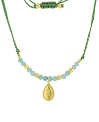 Roxy Waterproof Yellow Pineapple Pattern Green Aventurine Adjustable Necklace