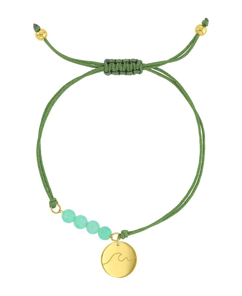 Roxy Waterproof Yellow Rd Wave Heart Charm Green Aventurine Adjustable Bracelet