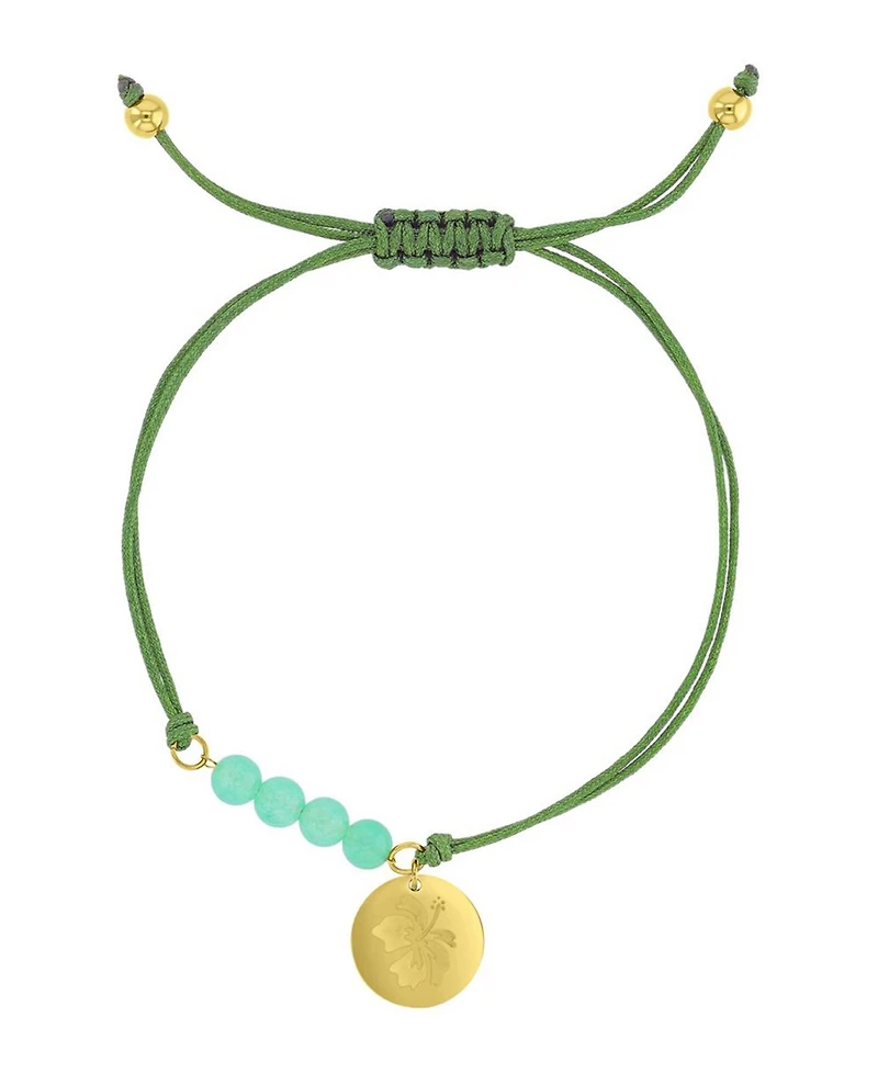 Roxy Waterproof Yellow Hibiscus Disc Green Aventrine Adjustable Bracelet