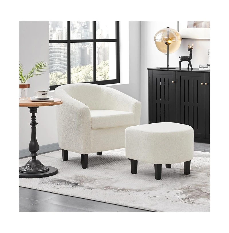 Yaheetech Contemporary Boucle Club Chair and Ottoman Set