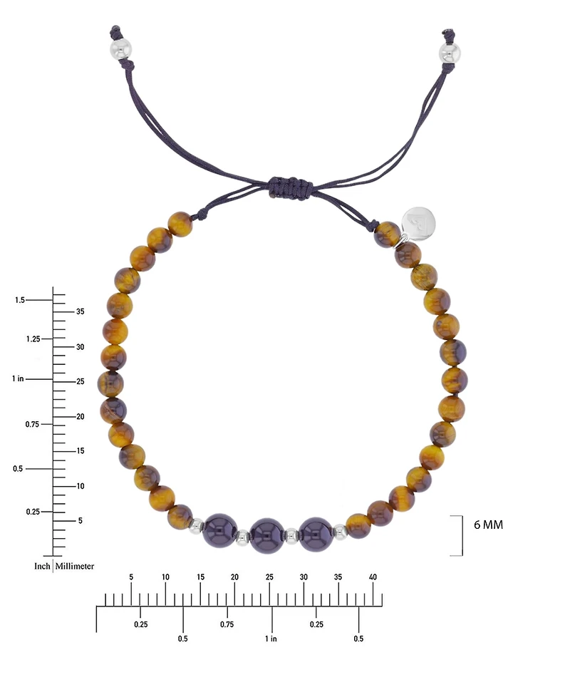 Roxy Waterproof Platinum Black Onyx Tiger Eye Adjustable Bracelet