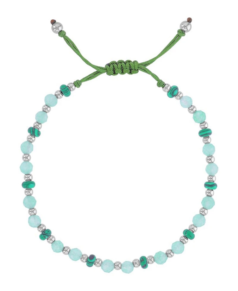 Roxy Waterproof Platinum Malachite Green Aventurine Adjustable Bracelet