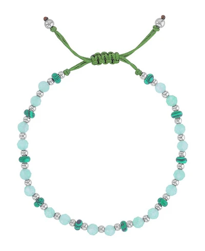 Roxy Waterproof Platinum Malachite Green Aventurine Adjustable Bracelet