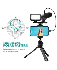 Movo uVlogger Vlogging Kit for iPhone 15 and up with Light, Mic, Phone Mount, Tripod (Usb-c)