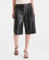 Bar Iii Women's Faux-Leather Pleated Bermuda Shorts, Macy's Exclusive