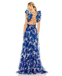 Mac Duggal Women's Ruffle Tiered Floral Cut-Out Chiffon Gown