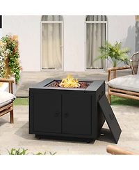 Flynama 30 Inch Square Steel Fire Pit Table Black 40000 Btu Galvanized Steel Construction