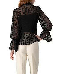 Ivonne Women's Polka Dot See Though Blouse with Tie Neck