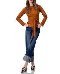 Ivonne Women's Long Sleeve Top with Crossed Tie Straps