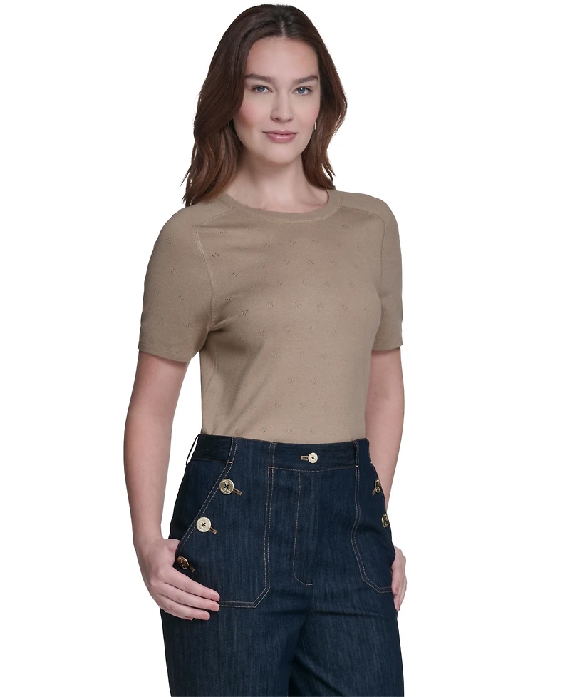 Tommy Hilfiger Women's Pointelle Short-Sleeve Sweater