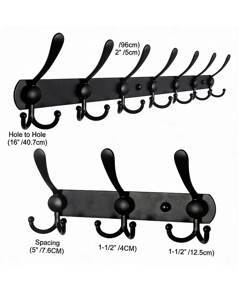 Yigii Heavy Duty 38" Black Coat Rack with 10 Tri Hooks for Mudroom
