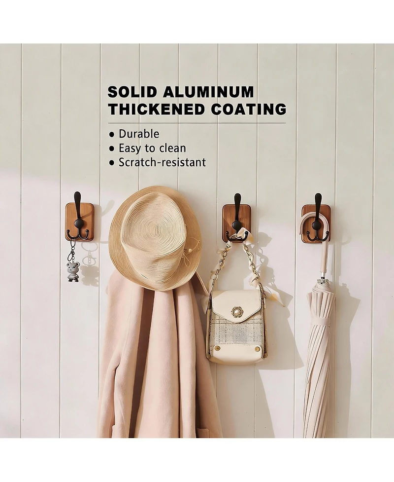 Yigii 4 Pack Rustic Iron Hooks, Heavy Duty, Adhesive & Drill, Brown