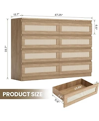 gaomon Rattan Dresser for Bedroom with 8 Drawers, 47'' Wide Chest of Oak Furniture Large Storage Tower Unit, Closet Store Organizer